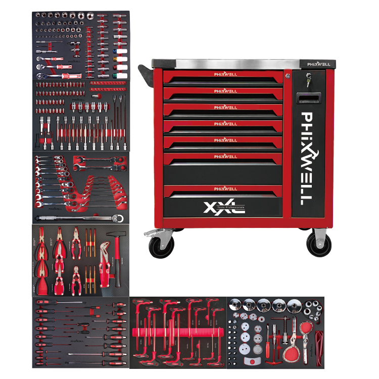 719509 PHIXWELL 7 laci kabinet penyimpanan alatan dengan set alat 309pcs