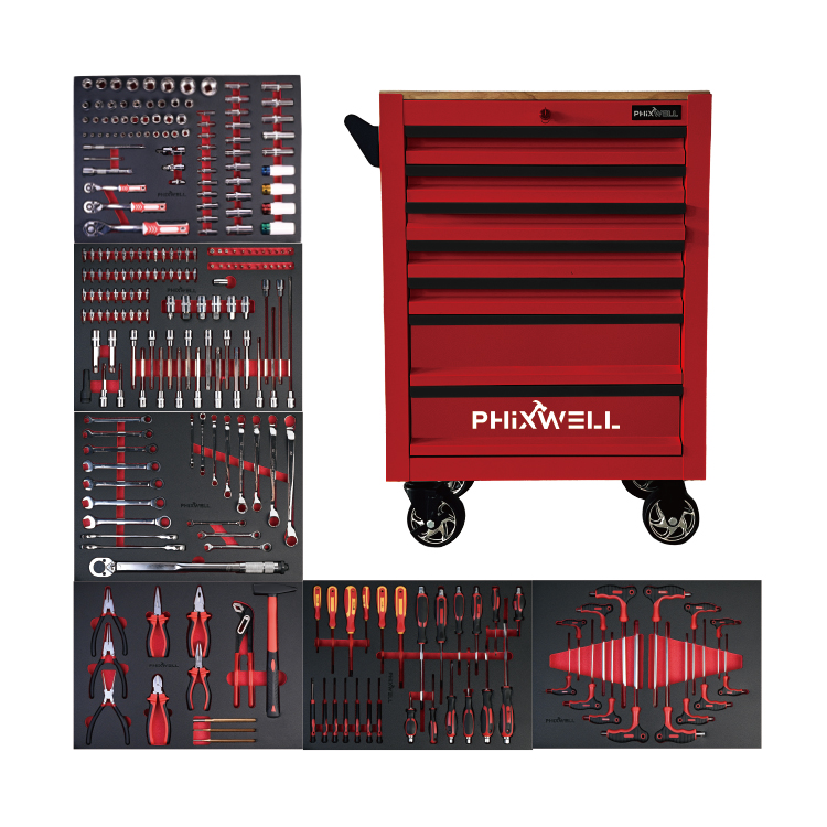 719506 PHIXWELL 7 laci kabinet storan dengan kaunter kayu